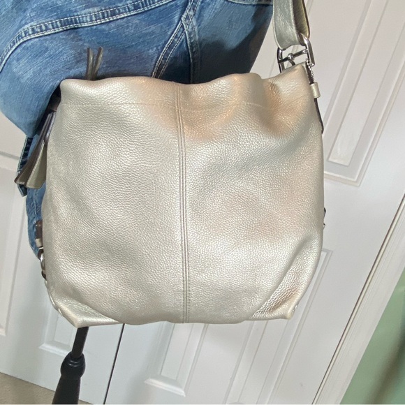 Coach metallic in soft neutral hobo bag. Zip top and side. Adjustable strap. - Picture 3 of 12